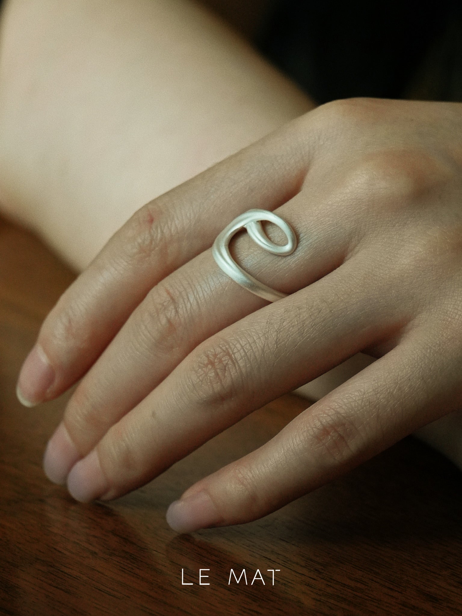 Matte Silver Sculptural Loop Ring